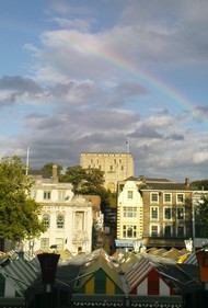 rainbow over Norwich castle and market